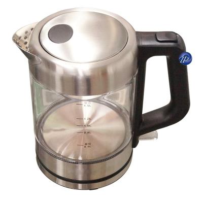 China 360 degree rotation base electric glass kettle for tea or coffee with plastic handle for sale