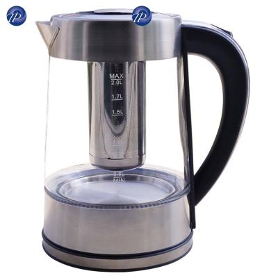 China 360 Degree Rotation Base 2.0L Competitive Rotation Hotel Kettle Tea Maker Heating Element Glass Electric Water Kettle for sale