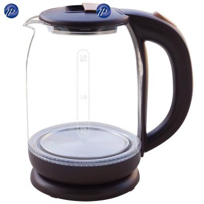 China Home Appliances 1.8L Small Base 360 ​​Degree Rotation Glass Electric Water Kettle With Black Handle Tetera Termoelectrica for sale