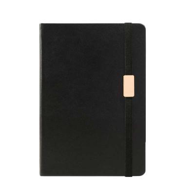 China Black Leather Hardcover Notebook A5 Black Line Customizable Journal Paper Notebook With Tape for sale