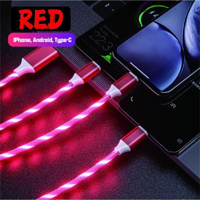 China Magnetic MP3/MP4 Player Mobile Phone Cable Usb Charger 3 In 1 Usb Charging Data Led Multifunctional Usb Cable Led Charging Cable for sale