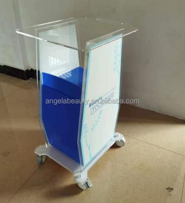 China Newest Beauty Salon Trolley A0907 Custom Acrylic Trolley On Wheels Trolley Stand For Beauty Salon for sale