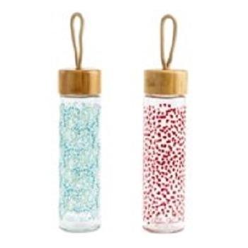 China Sustainable High Quality Multicolor Patterned Portable Glass Drink Water Bottle With Lid for sale