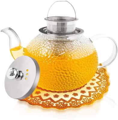 China 2021 Sustainable New Hand Blown Borosilicate Box Directly Heated Glass Teapot With Strainer Glass Teapot for sale