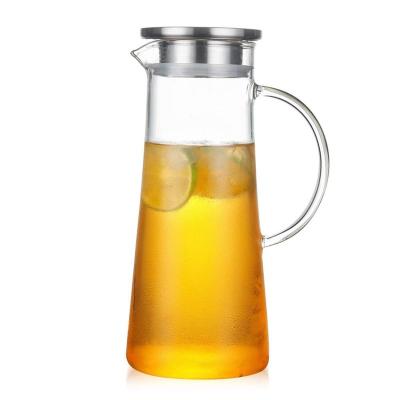 China 50 oz Viable Handcrafted Clear Jar Heat Resistant Glass Milk Jug With Handle for sale