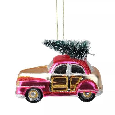 China Christmas Tree Decoration Best Selling Glass /Truck Shape Christmas Car Hanging Ornament On Tree for sale