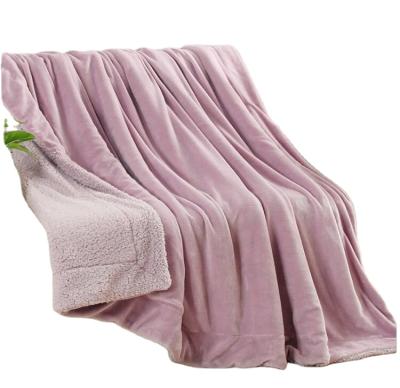 China PASSIONATE stock blanket solid flannel with 2 ply sherpa blanket for sale