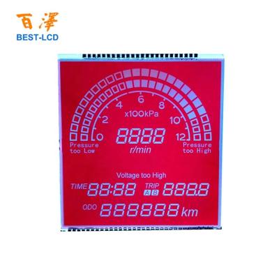 China Customized Negative TN Segment LCD Display with White LED Backlight and RED Polarizer for Automobile/Motorcycles 69.00*72.00/76.00*1.10mm for sale