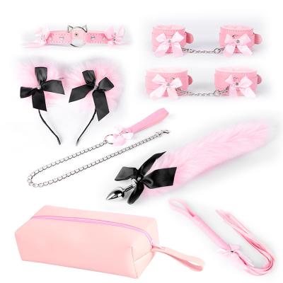 China BDSM Fashion Adjustable Leather Sex Toys SM Bondage Sets With Bag 11Pcs Handcuffs Role Play Tail Whip Bondage Gear for sale