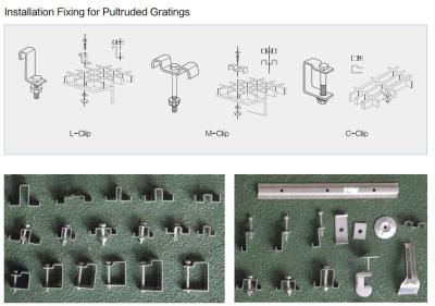 China Cor de pouco peso moldada FRP da tira dos grampos grating da fibra de vidro de M de aço inoxidável à venda