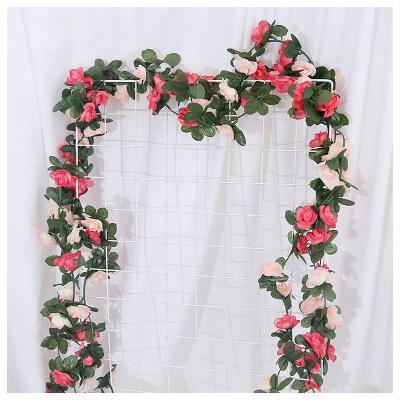 China Outdoor Indoor Decoration Hot Sale Multi Colored Hanging Rose Stabilized Plants Artificial Decorative Flower Silk Rose Vine Plants Hanging Rose Ivy for sale