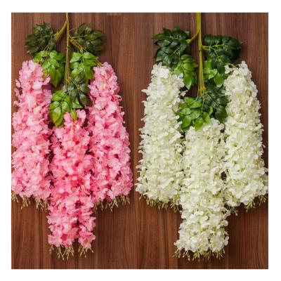 China Outdoor Indoor Decoration New High Density Wisteria Plastic Flower Living Room Bean Hanging Artificial Wisteria Flower For Wall Decoration for sale