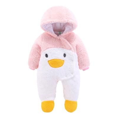 China Flano+Cotton 2022 all season baby onesie baby thickening cartoon hooded outlet clothing hugging clothes for sale