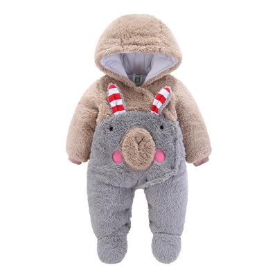 China 2022 Flano+Cotton new arrival autumn and winter new arrival baby onesie baby thickening bag romper baby cartoon hooded romper for sale