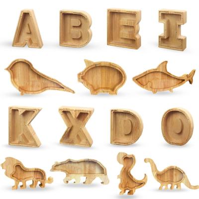 China Wholesale Animal Wooden Piggy Bank Creative Wooden Letter Alphabet Coin Money Box Christmas Gift Fashion Dinosaur Personalized Piggy Bank For Kids for sale