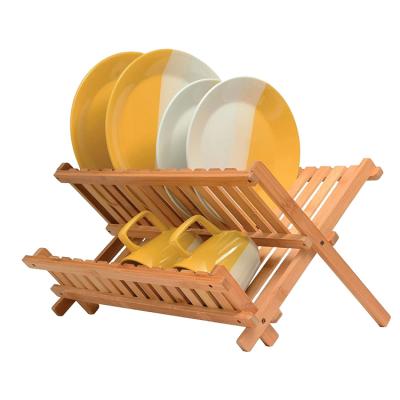 China Sustainable 2 Tier Bamboo Folding Dish Drying Rack Sink Kitchen Marble Dish Tray Cabinet Storage Racks Shelf Organizer for sale