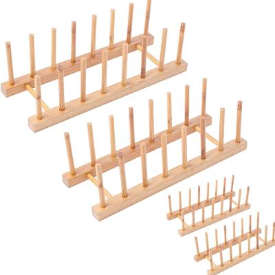 China Home Viable Bamboo Wooden Toy Dish Rack Holder Kitchen Storage Cabinet Organizer Cup Racks Pot Lid Holders Shelves for sale