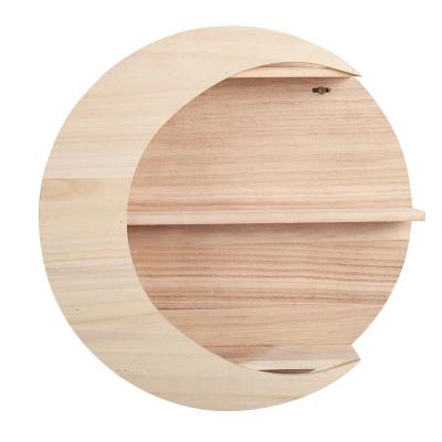 China Expandable Modern Floating Wooden Hanging Shelves Ornaments Show Racks Wooden Wall Moon Decorative Shelf for sale