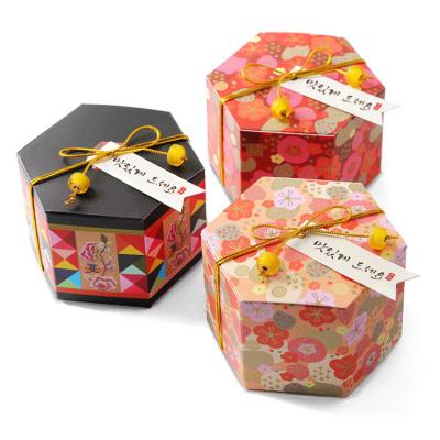 China Handmade Creative Mini Hexagon Paper Sugar Plum Jewelry Box Customized High Grade Tanning Stain Customized Happy Box for sale