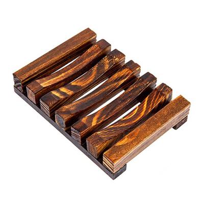 China Japanese Bamboo and Wood Asphalt Soap Box Charred Pine Black Wooden Soap Rack Toilet Fertilizer Soap Holder for sale