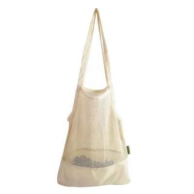 China cotton mesh tote bag for fruit & veggie shopping grocery storage advertising beach easy carry with long handle for sale