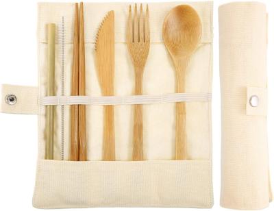 China Bamboo Cutlery Flatware Set Include Reusable Knife Fork Spoon Chopsticks Straws for sale