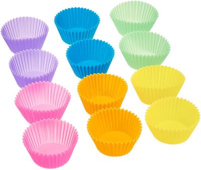 China Custom Multicolor Easy Clean 12 Pack Non-stick Silicone Muffin Cups BPA Free Cupcake Liners Reusable Silicone Baking Cups for sale