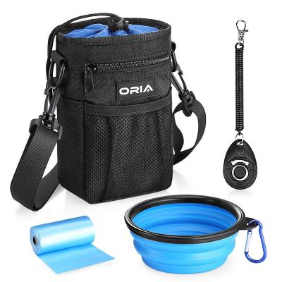 China black dog training bag Pet Training Bag Sets with adjustable strap, opp bag dispense, bowl, whistle for sale