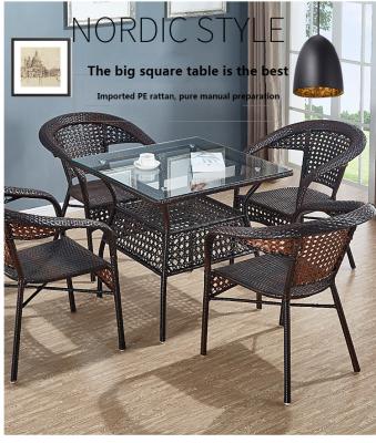 China Three-piece combination of small cafe chair rattan strong chair balcony, leisure tea table, garden Teng chair outdoor rattan for sale