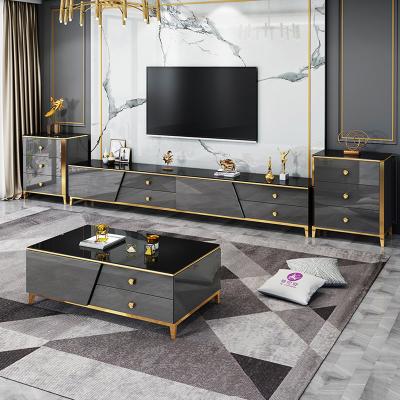 China Luxury (Size) Golden Edge Adjustable Coffee Table TV Cabinet Set for sale