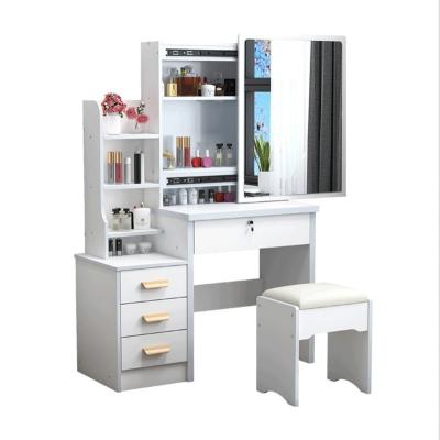 China Customized Home Furniture Dressing Table Makeup Designs Wooden Mirror With Drawer Set Modern White for sale