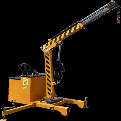 China Other Small floor rotary mobile crane 1 ton 2 ton hydraulic telescopic arm hydraulic rotation 360 degree loading unloading good helper for sale