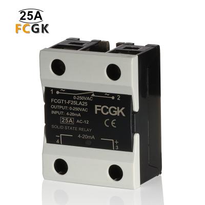 China Single Phase Sealed Solid State Relay Input 4-20ma Output Relay 25A 0-250VAC SSR Relay for sale