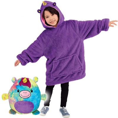 China New Design Wearable Children's Cartoon Hooded Tile 2 in 1 Cute Plush Toy Pets Dinosaur Animal Kids Hoodie Hoodie for sale