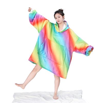 China Anti-Static Wholesale Hooded Drop Shipping Oversized Thick Rainbow Sherpa Customizable Covering Hoodie For Kids for sale