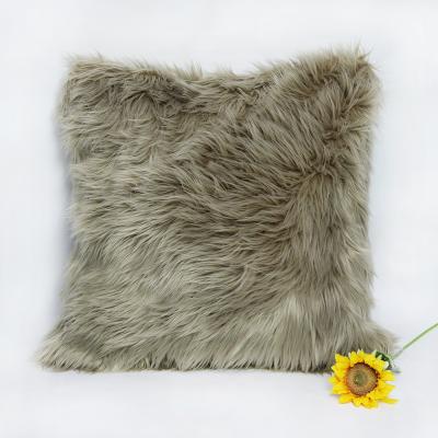 China Long Viable Wholesale Soft Solid Color Plush Throw Blanket Faux Fur Pillow Cover Cushion Case for sale