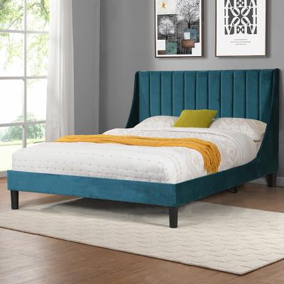 China Durable Modern Platform Upholstered Bed Frame With Wooden Headboard Slat Support And King Size Double Bed for sale