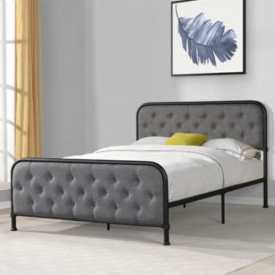 China Durable Kd Structure Iron Bed Base Bedroom Furniture Fabric Upholstered Metal Wrought Iron Bed for sale