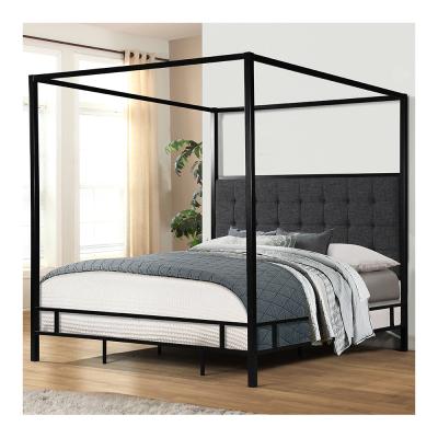 China Durable Modern Queen King Size Mosquito Four Poster Canopy Bed Frame Double Bed for sale