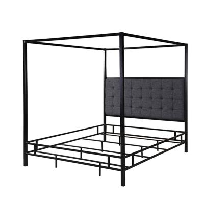 China Durable Modern Design Queen Size Black King Metal Frame Canopy Bed With Solid Metal Slats Structure for sale