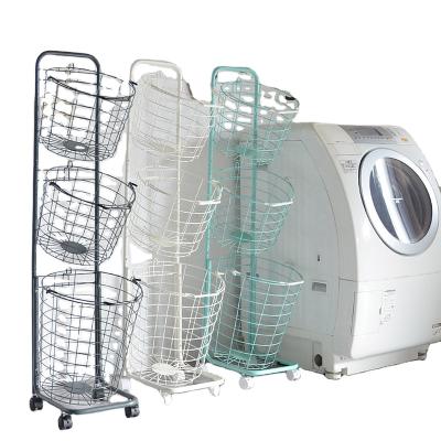 China Traditional high quality three-layer metal detachable laundry basket on wheels for sale