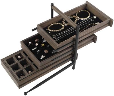 China Vonssen Eco-Friendly 3 Organizer Trays, Wooden Jewelry Storage Display Row Jewelry Trays for Drawer, Earring Necklace Bracelet Ring Organizer for sale