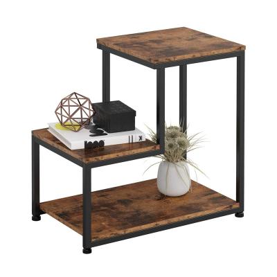 China Core China Vintage Brown Industrial MDF Metal 3-Tier Side Table for sale