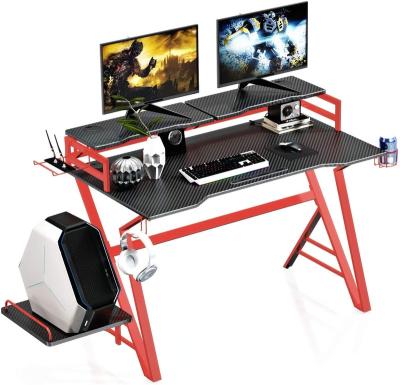 China Sale Home Office Gaming Table Carbon Fiber Surface Gamer Foldable Desktop Gaming Top Table With Monitor Shelf for sale