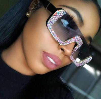 China Semi Rimless Frame Diamond Eyeglasses Vintage Black Rhinestone Fashion Sunglasses Half Shading Sun Glasses For Women for sale