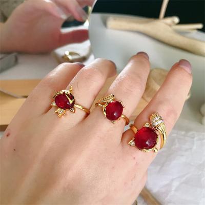 China Luxury Adjustable Open Rings 18K Gold Plating FASHION Gemstone Finger Rings For Women for sale