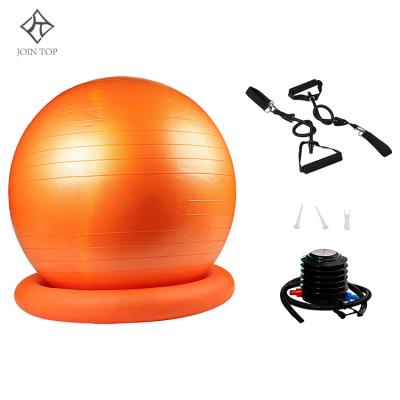 China Anti-burst and Durable Jointop Patent 65cm 95cm Gym Exercise Pilates Anti-burst Back Muscle Relax Ball Pump PVC Premium Black Yoga Ball With Base for sale