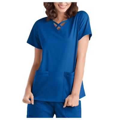 China High Quality Yoga Elastic Short Sleeve Hospital Soft Touch Stretchy Ready To Ship Medical Spandex Scrubs Women's Full Hospital Uniforms for sale