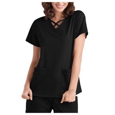 China High Quality Yoga Elastic Short Sleeve Hospital Soft Touch Stretchy Ready To Ship Medical Spandex Scrubs Women's Full Hospital Uniforms for sale