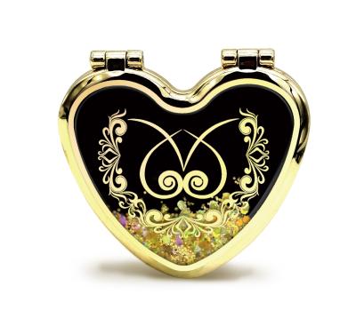 China Glitter Liquid Acrylic Mirror Quicksand Oil Bling Makeup Personalized Heart Shaped Handheld Mirror for sale